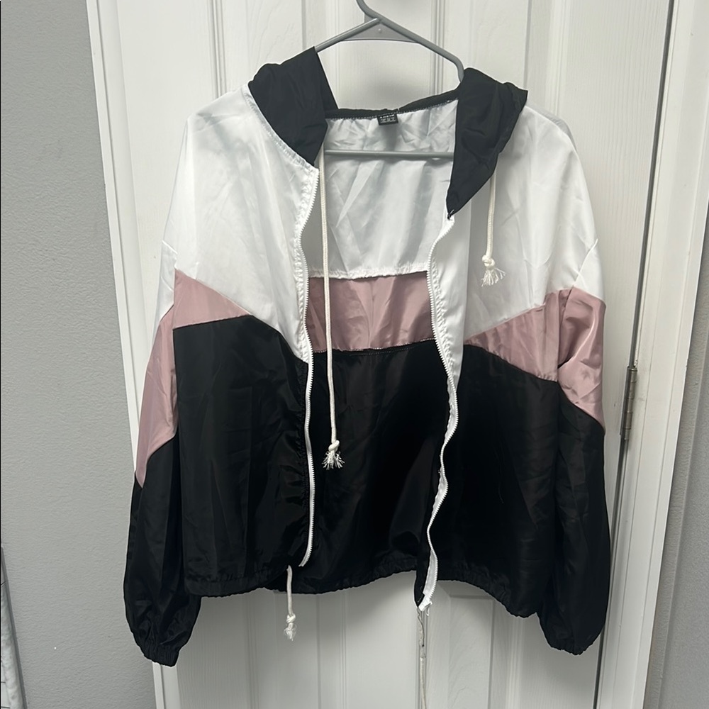 Stylish Black and White Windbreaker Jacket